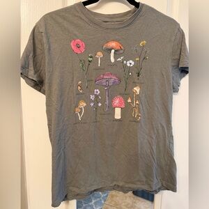 Gray Flowers and Mushrooms Graphic Tee